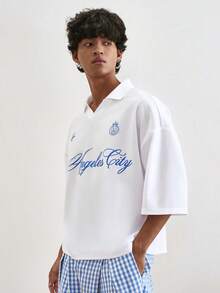 TOKVUE Men's Letter Print Casual Versatile Commuting Short Sleeve Polo Shirt - White - View 4