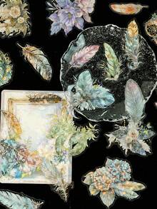 30PCS/Set Retro-Style, Luxurious Feather 3d Hot Foil Laser Sticker, Transparent And Waterproof Journal Material, Decorative Sticker - Multicolor - View 1