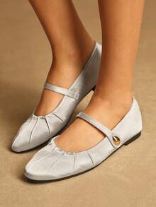 Rosivie 2025夏季新款法式方头百搭黑色镂空编织带低帮透气舒适平底女鞋 - 淺灰色 - 查看 2