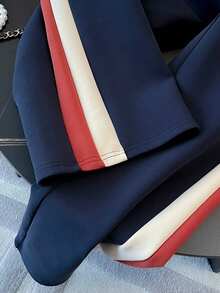 Franclia 179# Women's Color Block Round Neck Short Regular Sweatshirt Set