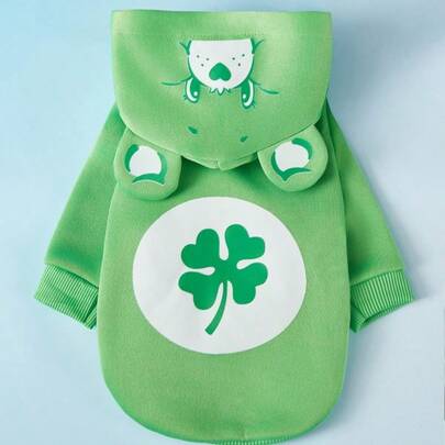 Care Bears X PETSIN 1pc Love Bear Pet Hooded Hoodie Cute 3D 3D Earprint Decoration Green Thickened Warm And Comfortable Pet Hooded Clothes
