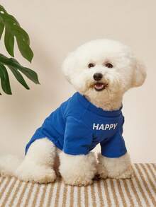 PETSIN Pet Dog Birthday Party Vest Cute Teddy T-Shirt Letter Print Puppy Clothes Yorkshire Soft Two Legs Dress No Hat - Blue - View 4