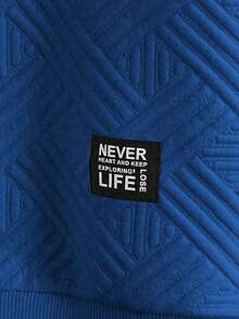 HIMLAND 男士休闲纹理针织圆领卫衣，秋季华夫格针织长袖男士毛衣蓝色毛衣男士蓝色卫衣 - 藍色 - 查看 4