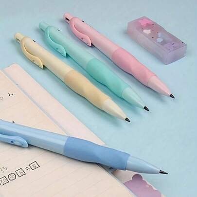 8 PIEZAS Juego de lápices automáticos lindos, 4 lápices de colores aleatorios de 0.5 mm y 0.7 mm, 4 lápices automáticos talla grande 4 cajas de 48 minas HB, un lápiz automático estético para que los estudiantes escriban útiles escolares, de vuelta a la escuela