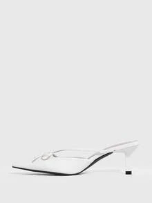 CUCCOO SZL Women's Shoes Pointed Bow Stiletto Mule Shoes, Sweet And Elegant Style And Retro Modern Sense, The Details Of The Use Of Pointed Design, Bow Decoration, Stiletto And Mule Shoes Style, Function Can Add Feminine Charm, Easy To Wear And Take Off, Suitable For Dating, Afternoon Tea Or Urban Women's Daily Street Scenes, Suitable For Women Who Like Sweet Retro Style Crowd. - White - View 9