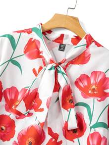 GlowEve CURVE Women's Elegant High Collar Tie Long Sleeve Blouse And A-Line Valentine's Day Skirt 2-Piece Set - Multicolor - View 6