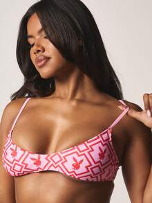 Missguided x Playboy Conjunto de bikini con estampado geométrico, tirantes de espagueti y Bottom triangular para playa, vacaciones de verano, piscina y uso en resort - Multicolor - Ver 4