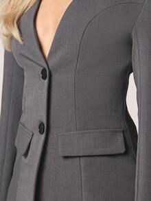 MISSGUIDED Áo blazer công sở màu than chì, hai hàng cúc, không cổ, tay dài, có túi, kiểu dáng thanh lịch, thích hợp cho công sở. - Xám - Xem 5