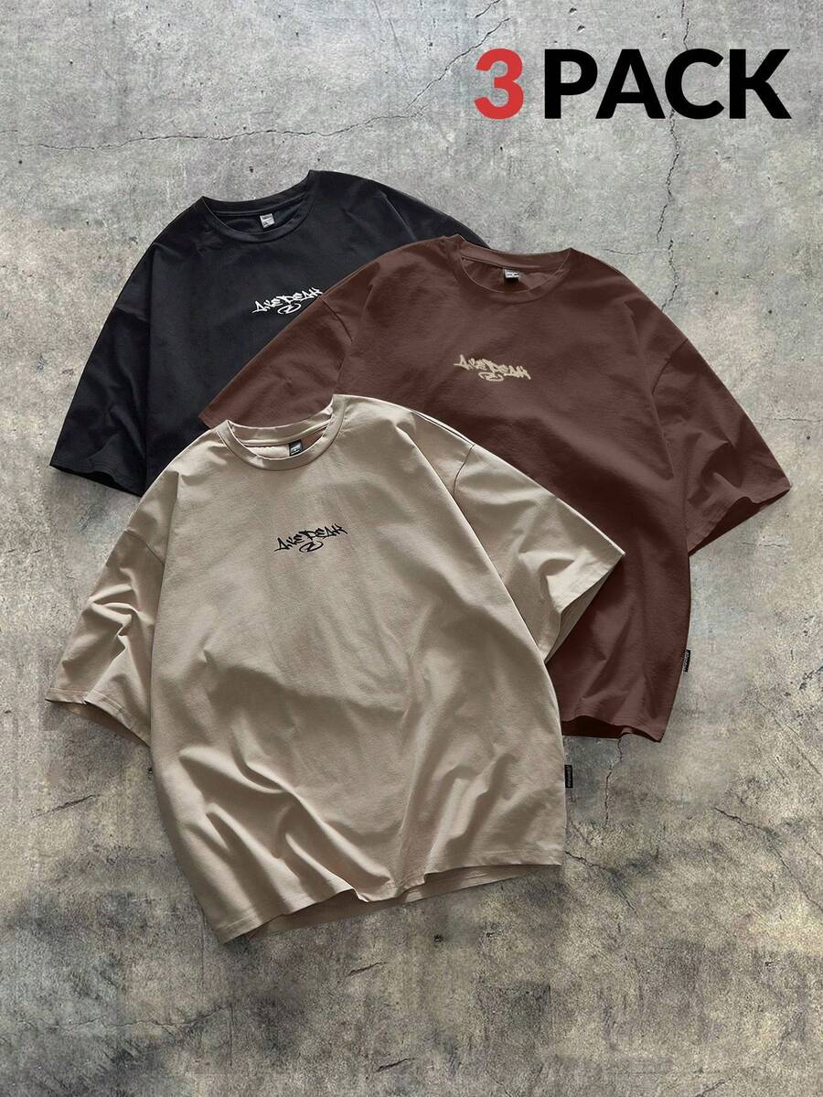 AXEPEAK 3pcs/Set Men's Loose Fit Crew Neck Short Sleeve T-Shirts - Multicolor - View 1