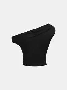 SHEIN Girlism 少女蓝色休闲碎花不对称褶皱修身半身裙两件套，适合夏季度假穿着 - 黑色 - 查看 7