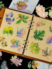 30张/套 3D金箔宠物激光贴纸，树叶和植物图案，防水贴纸，ins风，装饰 - 彩色 - 查看 5