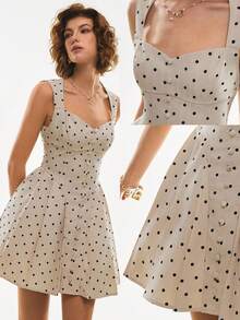 Poéselle Women's Elegant Polka Dot Print Sleeveless Mini Dress, Summer - Apricot - View 1