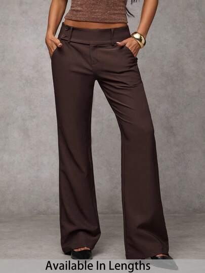 SHEIN Tall CURVE Plus Size Fashionable Versatile Solid Color Low-Waist Pants Business Casual Women Pants Women's Brown Dress Pants Wide Leg Pants Brown Pants For Women Slacks For Women Women's Dress Pants Business Casual Woman Dress Pants Petite Wide Leg Pants