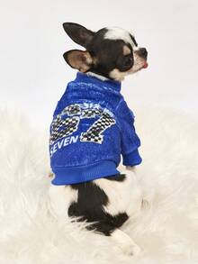 PETSIN 1 Áo nỉ in chữ kỹ thuật số, dày dặn và ấm áp cho thú cưng vào mùa thu và mùa đông, màu xanh dương. - Màu xanh lam - Xem 2