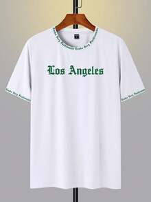 Claim Dot 男士字母印花圆领短袖休闲百搭T恤 - 白色 - 查看 3