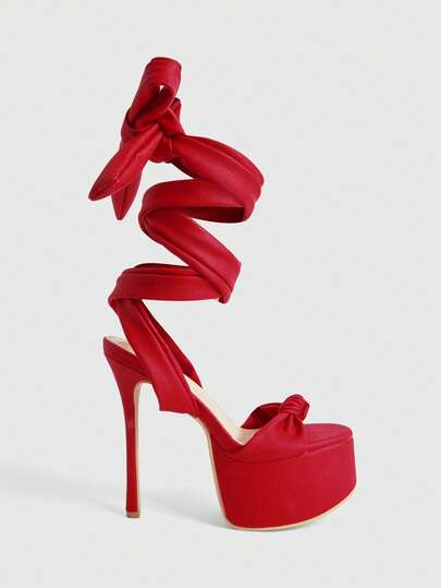 CUCCOO LuxiPop Women Shoes Stiletto High Platform Shoes Strap-On Sandals Women's Red Sandals Nightclub Style Wear Sexy Fashion Wear