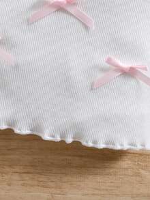 SHEIN LMoss Kids 2pcs/Set Baby Girl Cute Bow Knit Short Sleeve Top, Versatile Summer For Cute Tops Baby Tops Baby Tees Baby Doll Shirts Baby T Shirts - White - View 8