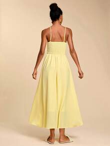 Travachic 女士休闲度假风纯色系带吊带连衣裙，夏季，嘉年华 - 黃色 - 查看 3