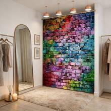 2D霓虹彩色背景横幅，仿砖墙设计多色霓虹背景，非常适合派对、拍照亭、婚礼、生日装饰 - 彩色 - 查看 2