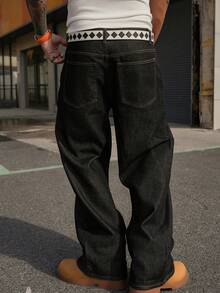 DAZY 春季小狗刺绣街头风牛仔裤 - 黑色 - 查看 2