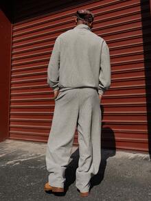 DAZY 男士纯灰色褶皱长裤及套头卫衣套装，春季款 - 灰色 - 查看 2