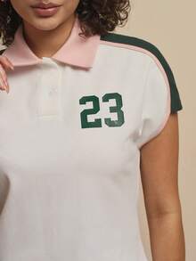 SHEIN Unity 女士撞色短袖运动Polo衫 女士运动服 网球上衣 网球套装 排球服 - 白色 - 查看 6