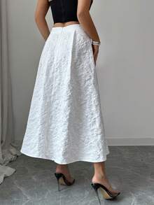 Elenzga Đầm nữ màu trắng, chất liệu jacquard họa tiết hoa, dáng xòe eo, đính cúc kim loại, thanh lịch, thích hợp làm quà sinh nhật, hẹn hò, dự tiệc, đi làm, đi học, du lịch, mùa xuân/hè. - trắng - Xem 2