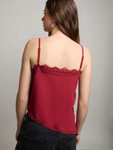 Nöista Red Camisole Features Delicate Lace Trim, Pintuck Detailing, And Adjustable Double Straps At The Back For A Customizable Fit. Spring, Summer, Woman. - Red Violet - View 2
