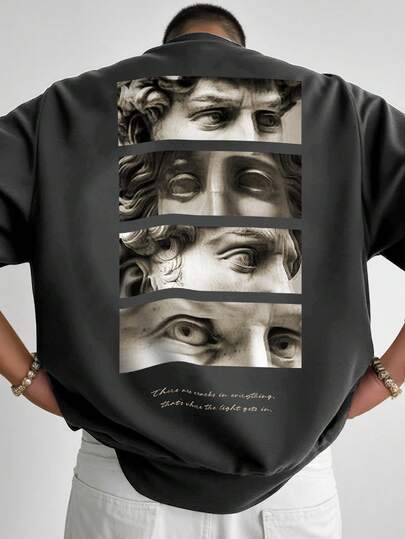 Manfinity EMRG Camiseta de manga corta holgada y casual con estampado gráfico de David para hombres de talla grande