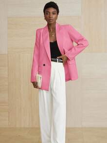 Aveloria Modichic Women's Business Style Solid Color Double-Breasted Blazer Jacket For Commuting, Autumn  - Pink - View 5