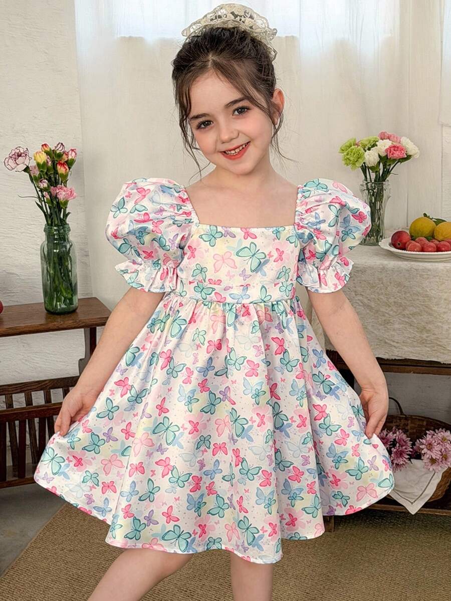 LMoss Kids Đầm ôm dáng cổ vuông thêu lưới dệt cho bé gái - Nhiều màu - Xem 1