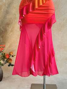 Soleia Đầm nữ in họa tiết hoa cổ điển nhiều màu sắc, cổ xếp ly, gấu đầm bồng bềnh, kiểu dáng đi nghỉ mát. - Màu Cam cháy - Xem 5