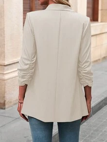 SHEIN LUNE 女士经典披肩领西装外套，适合日常通勤，棕色西装外套，女士西装，女士西装外套，棕色夹克，女士秋冬装 - 杏色 - 查看 2