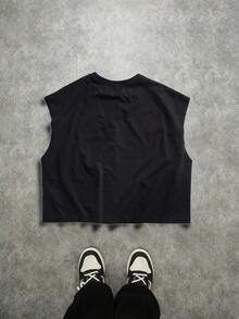 Plus Size Men's Street Style Grey Illusion Sexy Silhouette Print Plus Size Cropped Tank Top