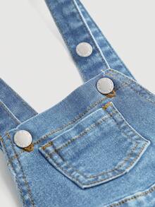 SHEIN Baby Girls' Blue Denim Bow Strap Flare Pants - Light Wash - View 5