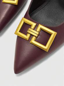 CUCCOO BIZCHIC Sapatos de salto grosso clássicos e simples na cor bordô para mulheres, versáteis para o trabalho, encontros, festas, férias, casamentos e para o Natal. - Marrom Caramelo - Ver 4