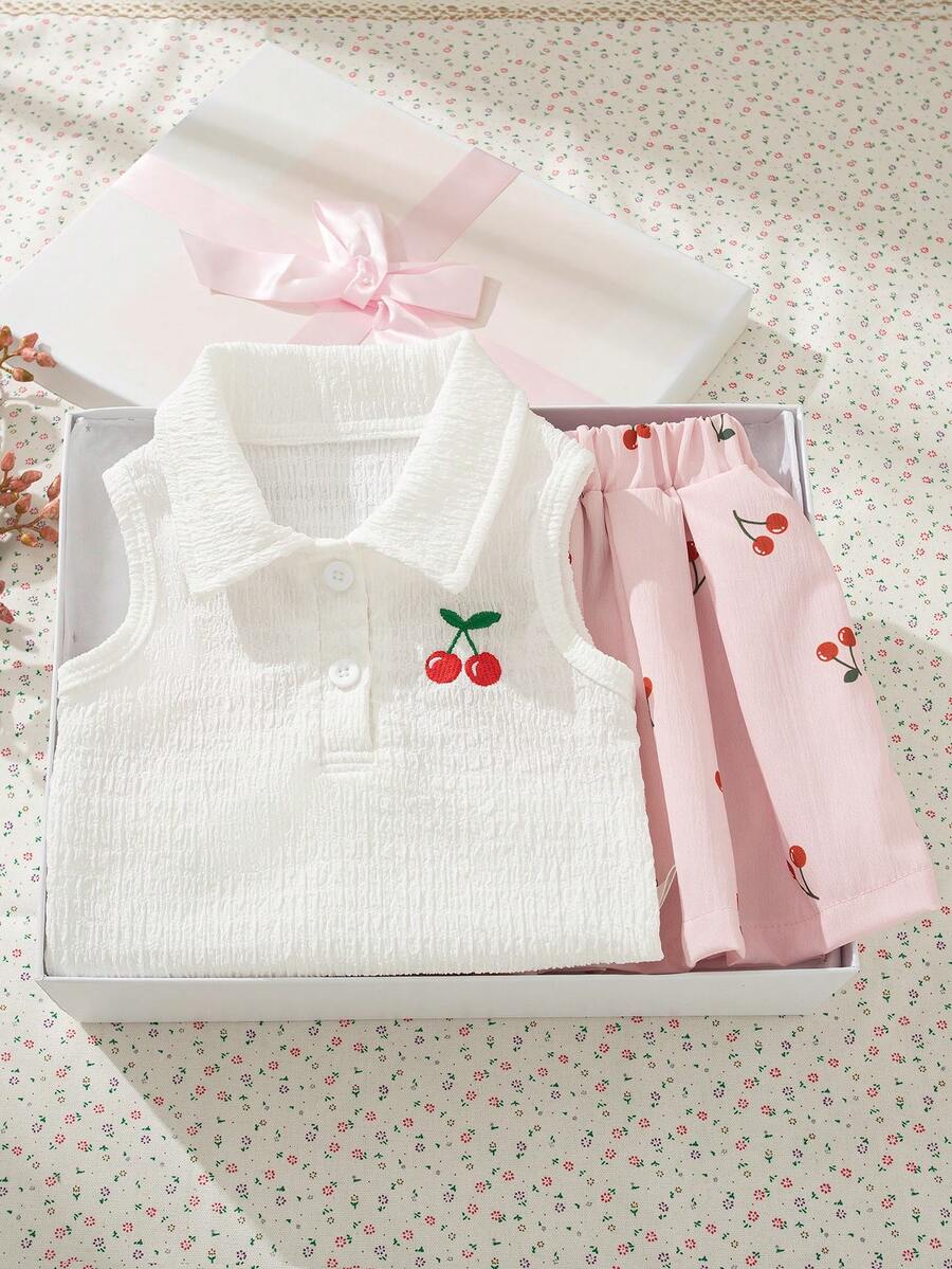 Souflis Souflis 2件套女婴春夏休闲风蝴蝶结刺绣无袖上衣+短款百褶裙 - 彩色 - 查看 1