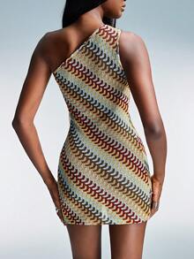 GENKIRA Robe mini sans manches en crochet de style vintage français décontracté - Multicolore - Voir 3
