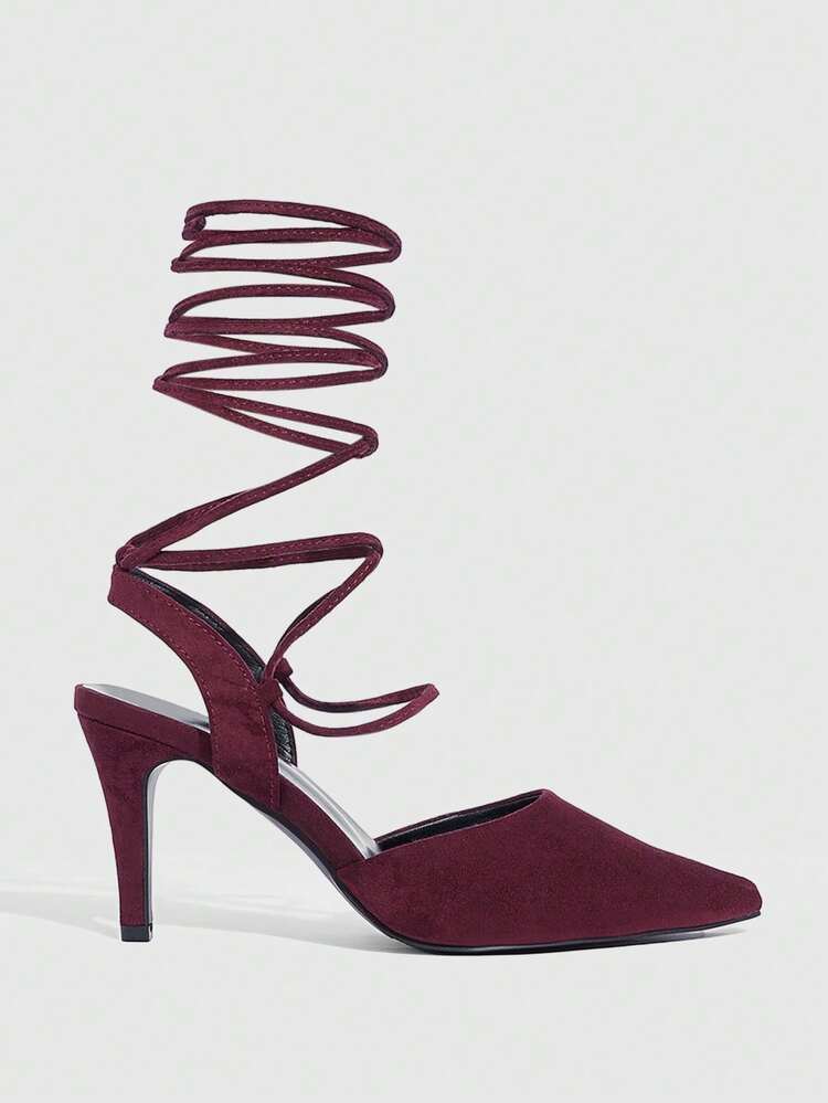 CUCCOO SZL Elegant Pointed Toe Lace-Up High Heels, Suitable For Commuting