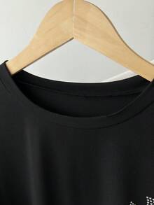 Coolqubz Teen Boy Spring/Summer New Edgy Cross Studded Short Sleeve Dark T-Shirt - Black - View 5