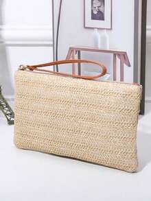 1 件时尚复古草编手拿包，女士款；1 件波西米亚风编织沙滩包，简约休闲手提包，夏季旅行托特包，非常适合度假、户外休闲、野餐、上学、大学、青少年背包，柔软拉链钱包，字母印花设计 - 彩色 - 查看 13