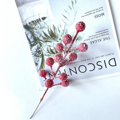 1 pieza/3 piezas Ramas de bayas rojas de invierno con efecto de nieve - Adecuado para coronas navideñas, decoraciones de pasteles y decoraciones para fiestas en el hogar