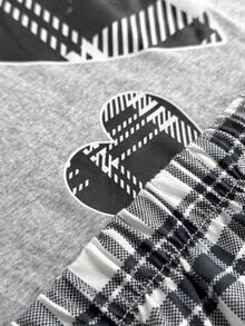 EURMUSE 棉质两件套格子印花短袖衬衫和格子印花短裤家居服套装 - 淺灰色 - 查看 4