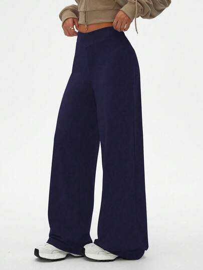 Dewbera Women's Loose Fit Casual Sports Pants, Suitable For Outdoor, Running Wide Leg Sweatpants Wide Leg Yoga Pant Navy Blue Pants Loose Pants Wide Leg Leggings