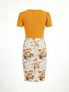 Ellevyn Vestido ajustado de verano con estampado floral y mangas de globo, con diseño 2 en 1 - Amarillo - Ver 2