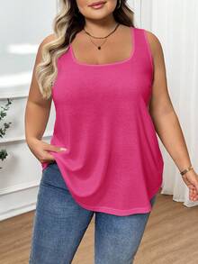 SHEIN CURVE+ Áo thun ba lỗ không tay rộng rãi, thoải mái, thời trang dành cho nữ cỡ lớn - Màu Hồng Tươi - Xem 5