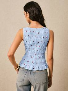 Poéselle 女士樱桃印花吊带衫 - 淺藍色 - 查看 7