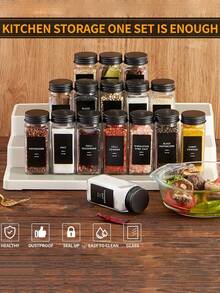 12个/24个装玻璃调料罐，带密封盖和标签，4盎司方形空罐，调味料储存瓶，带标签，厨房小工具，最便宜的商品 - 黑色 - 查看 4