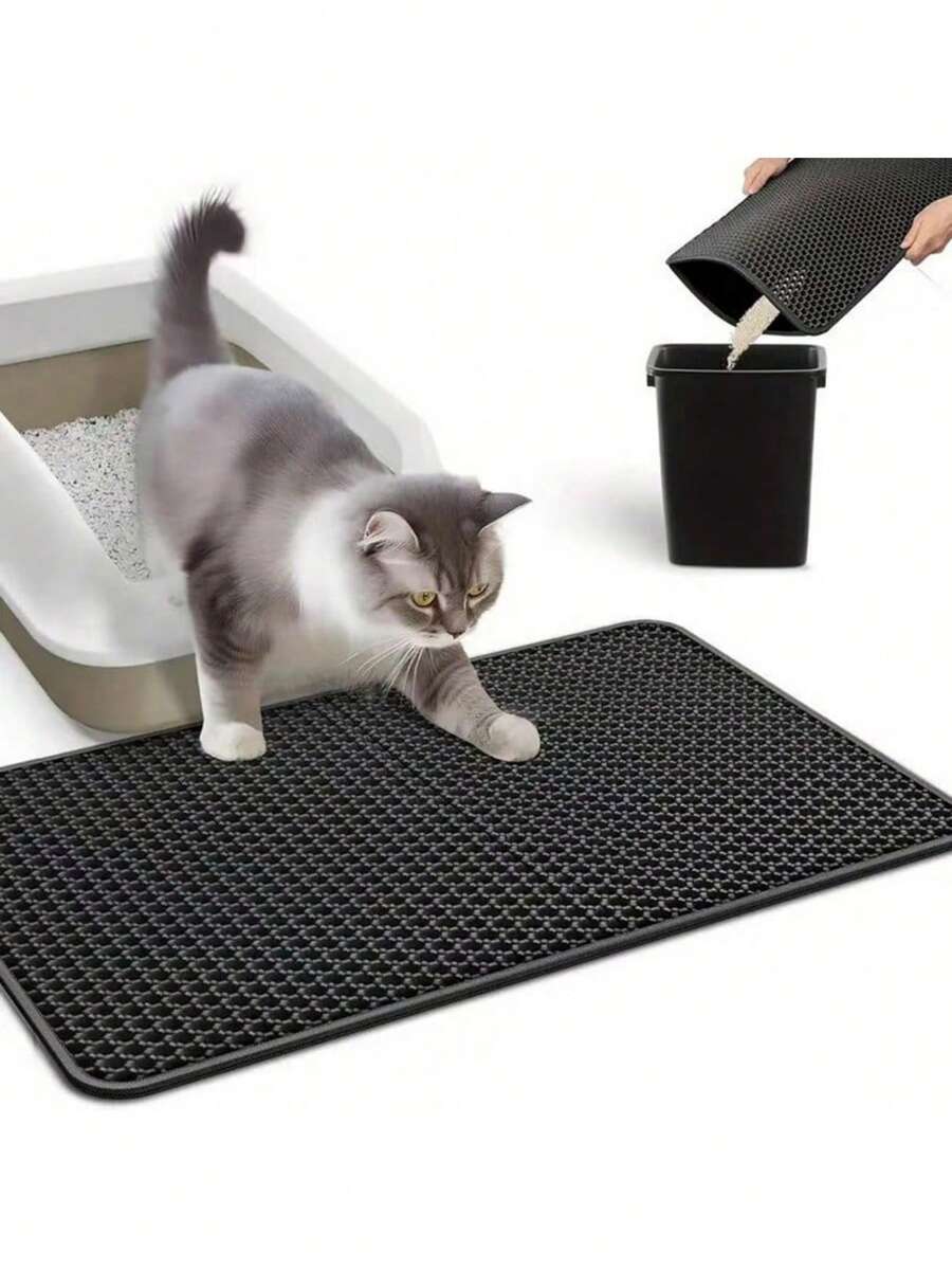 黑色双层蜂窝设计猫砂保护垫,防滑可水洗,适用于宠物厕所、猫砂盆、猫抓家具保护垫、猫抓柱抓垫(可替代猫树支架)、台阶、沙发角和墙壁——防止猫抓的神器!沙发保护垫可保护家具外观,轻松抵御猫咪的小爪子,告别沙发“抓痕”。 - 黑色 - 查看 1
