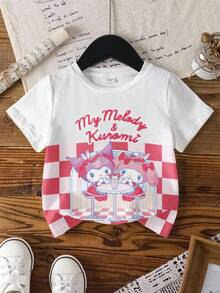HELLO KITTY AND FRIENDS | SHEIN Young Girl Casual Cartoon Pattern Round Neck Short Sleeve T-Shirt, Summer - White - View 1